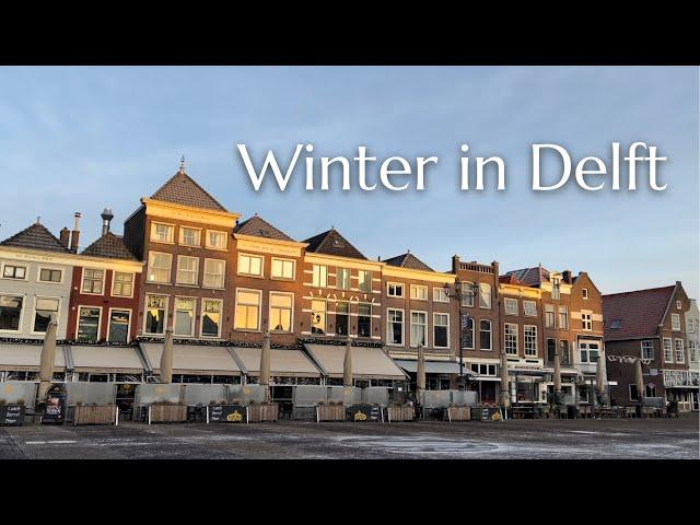 Wintry morning in DELFT, The Netherlands! FROZEN Canals, Old & New church & the Markt! Walking video