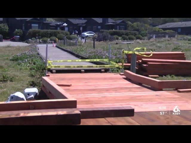 Moonstone Beach Boardwalk in Cambria undergoing repairs