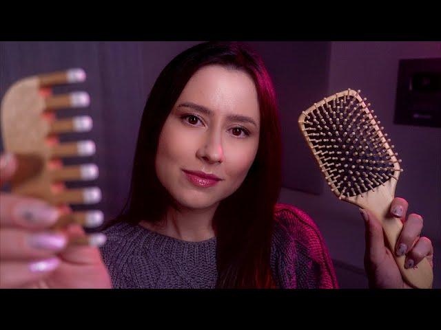 ASMR Hair play until you fall asleep  hair brushing, scissors, face brushing, personal attention