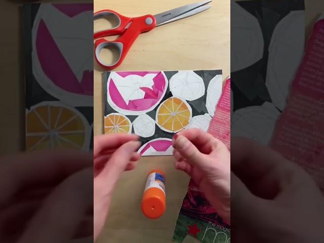 Making a citrus collage entirely from upcycled magazines