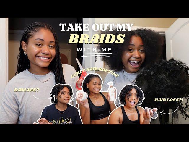 Take out my braids with me + Curly hair routine