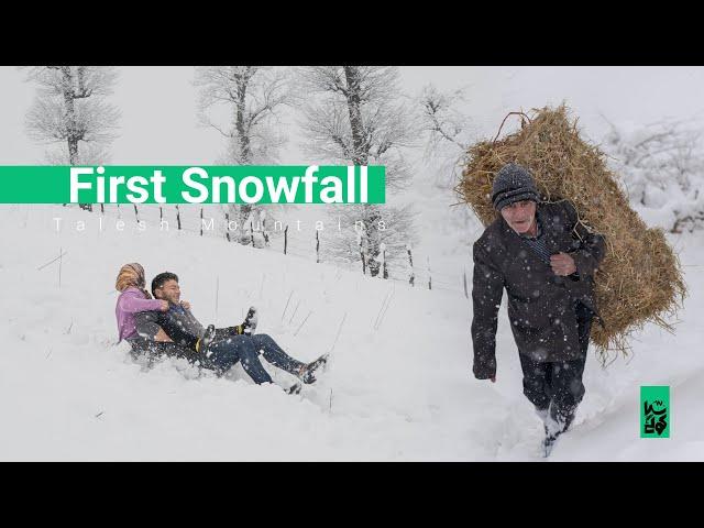 First Snow of the Year, Family Plays on Snow-Covered Hills سرخوردن روی تپه‌های پوشیده از برف