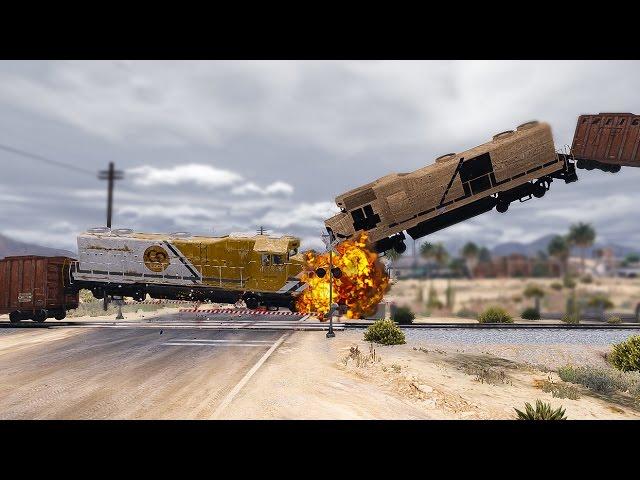 GTA 5 - Train vs Train Epic Crash Tests High Speed