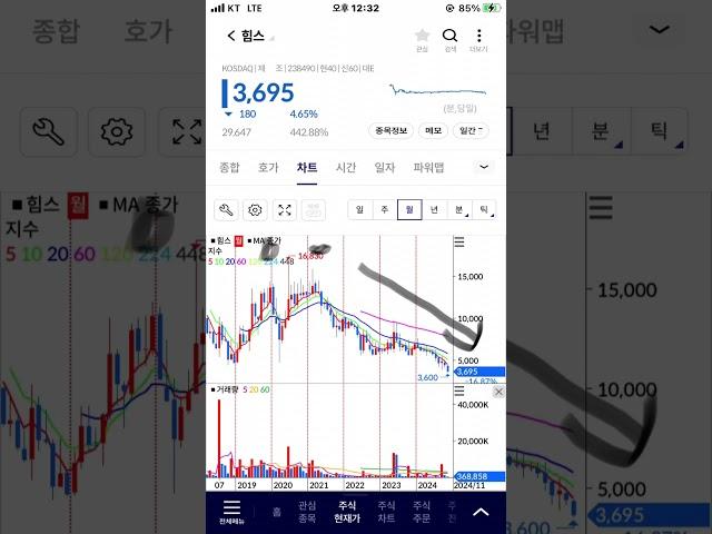 힘스 쌍봉 찍고 하락 지속, 주식 주가 전망