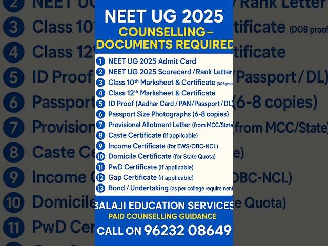 NEET UG 2025 Counselling Documents Required  | MBBS Admission Guide
