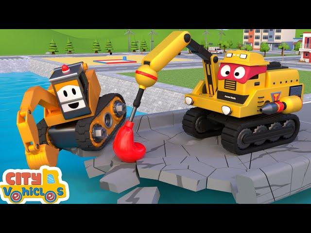 Super Tow truck delivery small cars— Excavator, mixer truck and tractor for Kids.