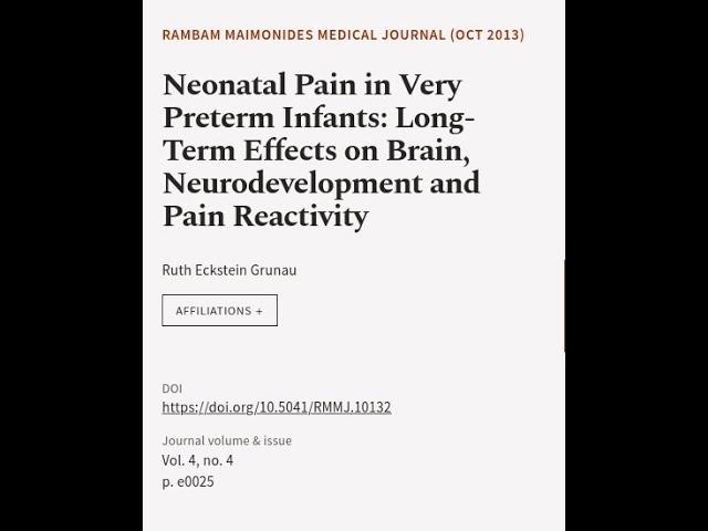 Neonatal Pain in Very Preterm Infants: Long-Term Effects on Brain, Neurodevelopment a... | RTCL.TV