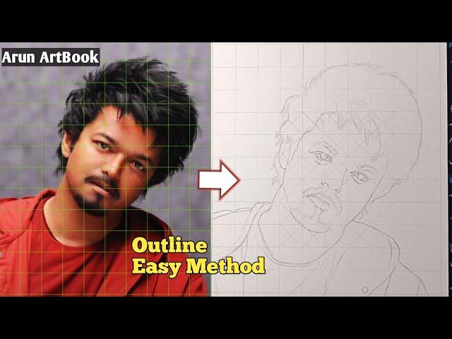 The GOAT Tamil Movie Vijay Drawing Simple / Outline Grid Method / Arun ArtBook