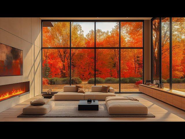 Smooth Jazz Instrumental & Crackling Fireplace Sound - Soft Jazz In Cozy Living Room Space To Relax