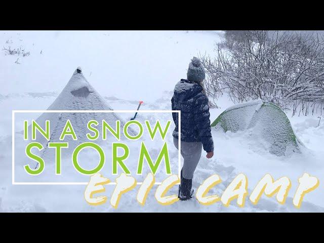 Backcountry Camping in a SNOW STORM w/3-season tent, cozy fire and cast-iron cooking