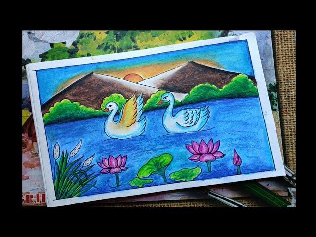 How to draw Swan With Scenery. Swan drawing easy step-by-step. Scenery drawing easy. Swan Drawing.