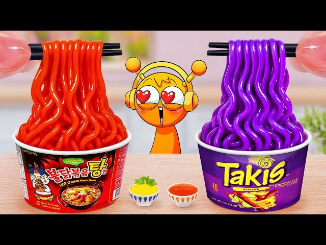 Best Korean Fast Food  Delicious Miniature Buldak Noodles and Takis Noodles  Mina Mini Kitchen