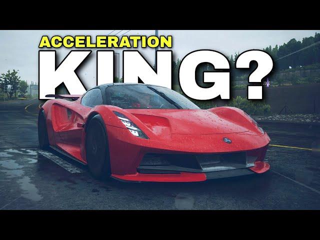 New Acceleration King? NFS Unbound Lotus Evija vs 10 Cars - Acceleration & Average Speed Test