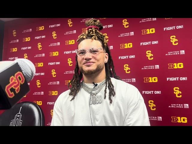 USC linebacker Mason Cobb discusses scoring on pick-six in Trojans' 38-21 win over Wisconsin