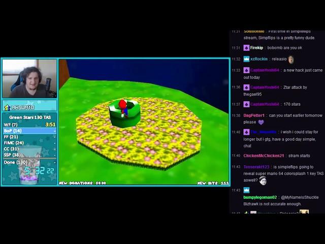 SimpleFlips vod: Super Mario the Green Stars "130 stars" TAS