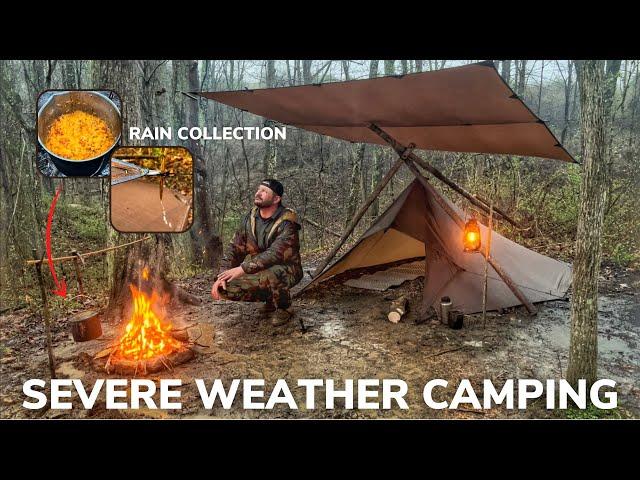 Solo Overnight Camping with a Tarp in a Severe Rainstorm and Spanish Rice with Cheese