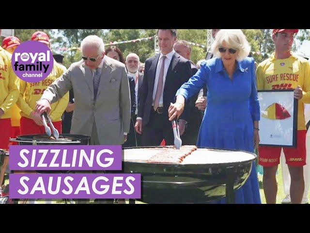 King Charles and Queen Camilla Flip Tasty Sausages at Barbeque