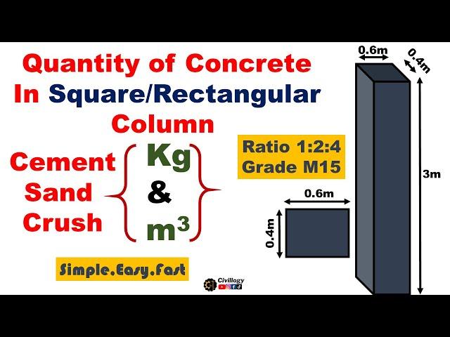 quantity of cement, sand & aggregate in column|Quantity of concrete in rectangular column