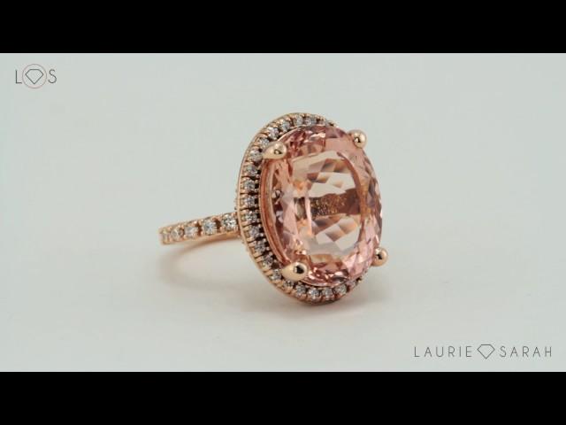 Large Art Deco Oval Peachy Pink Morganite and Diamond Engagement Ring LS4857