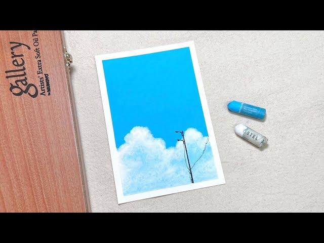 오일파스텔 초보, 두 가지 색으로 파란 하늘 그리기️  | Oil pastel Drawing, How to draw blue sky