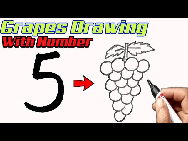 How to draw a grapes with number 5 l Grapes drawing easy step by step | Learn to draw step by step