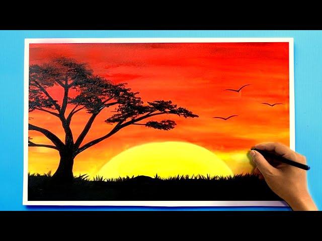 Twilight Sunset scenery Drawing  How to Draw with oil pastels