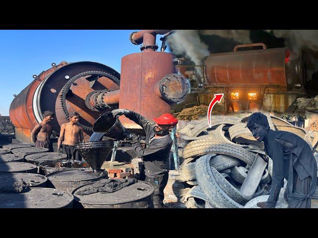 Incredible Process of Old Tyre Recycling || How Waste Old Tyre Recycling And convert to fuel