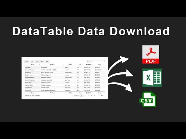 Data Table Export Table Data in PDF, Excel, CSV | DataTable JS Download Table Data