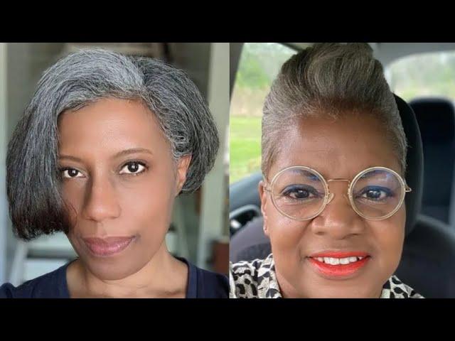 Black Women With Simple Stylish Natural Salt And Pepper Hair styles