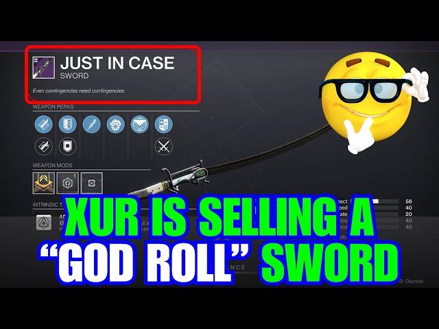 XUR is selling a GOD ROLL Just In Case sword - Destiny 2 D2 XUR Official Inventory and Loot