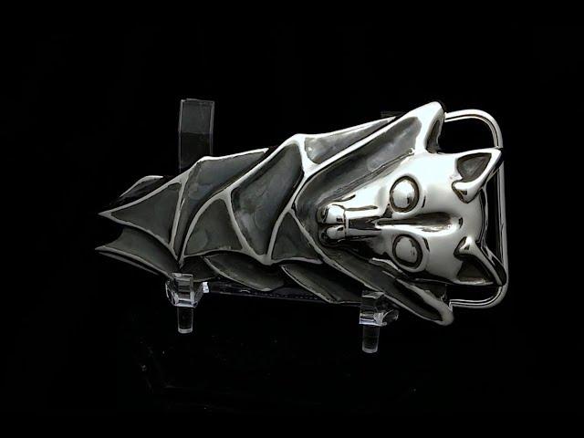 Bat Sculpted Belt Buckle large carving Sterling Silver by Paxton Jewelr