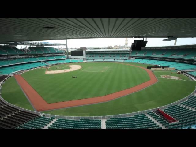 Sydney Cricket Ground transformation to baseball field - time lapse