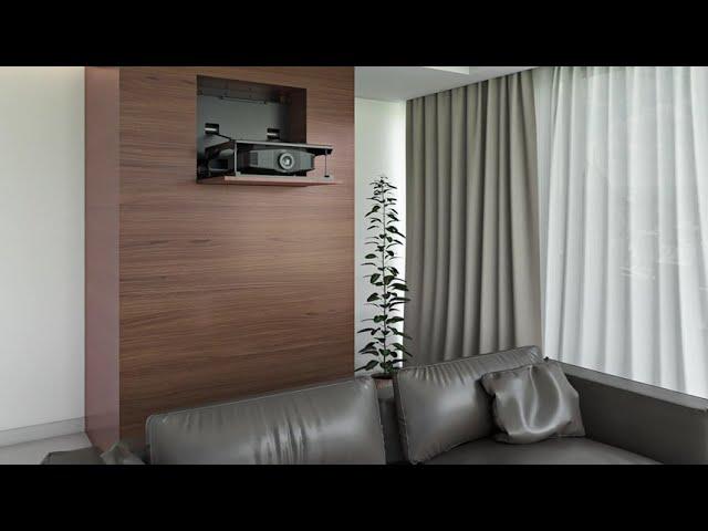 PLWV-V2 lifts designed by Unitech Systems, reveals the projector inside from a wall hatch.
