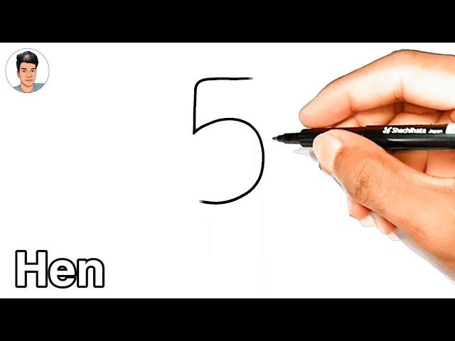 How To Draw A Hen From Number 5 | How To Draw A Hen Easy | Hen Drawing Tutorial | Easy Drawing