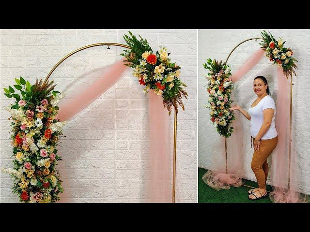 Simple and Elegant Setting  Perfect Floral Arch for Parties! with Tulle fabric and flowers how t...