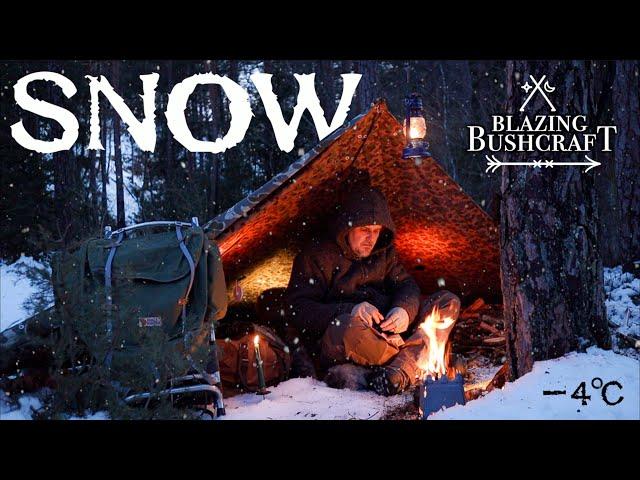 FREEZING SOLO BUSHCRAFT CAMP / Open Zeltbahn Shelter ️️