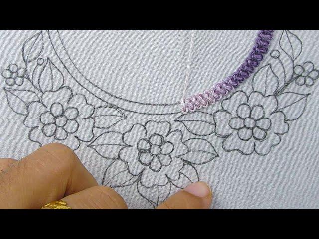 Most demanding hand embroidery neckline design for kurti| New Kurtis neck embroidery design tutorial