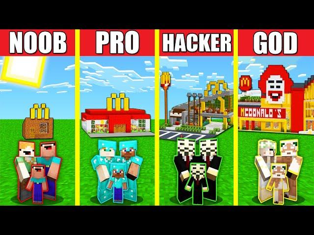 Minecraft Battle: MCDONALDS HOUSE BUILD CHALLENGE - NOOB vs PRO vs HACKER vs GOD Animation FAST FOOD