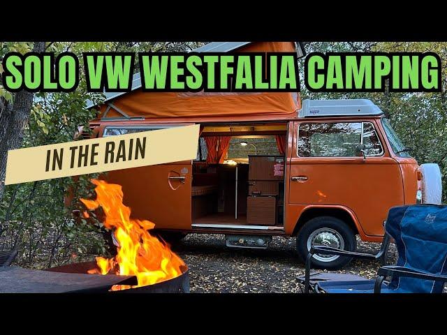 Solo Camping in Rain: Iconic 1974 VW Westfalia Vintage Camper Van