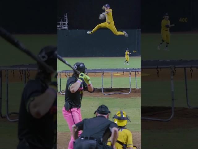 Trampoline Pitcher | Savannah Bananas #shorts #trampoline #baseball #jump #bananaball #trickpitch