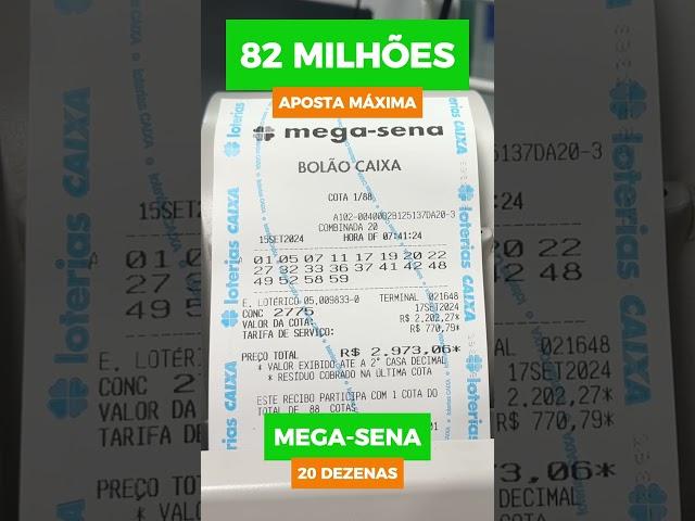 APOSTA MÁXIMA 20 DEZENAS MEGA-SENA 2775!