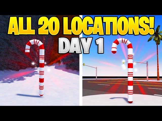 *ALL 20 CANDY CANE LOCATIONS* In Vehicle Legends! (Day 1)