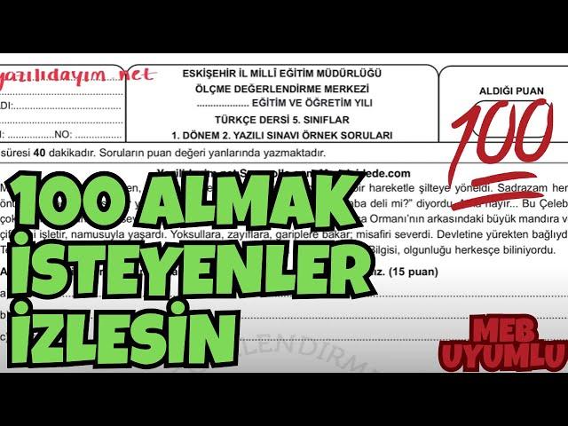 5.Sınıf Türkçe 1.Dönem 2.Yazılı