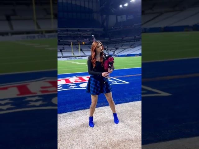 “Blue” on bagpipes in an NFL stadium