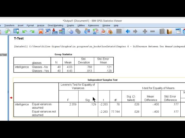 V6.10 - Levene's test of equality of variances in SPSS - Example 1