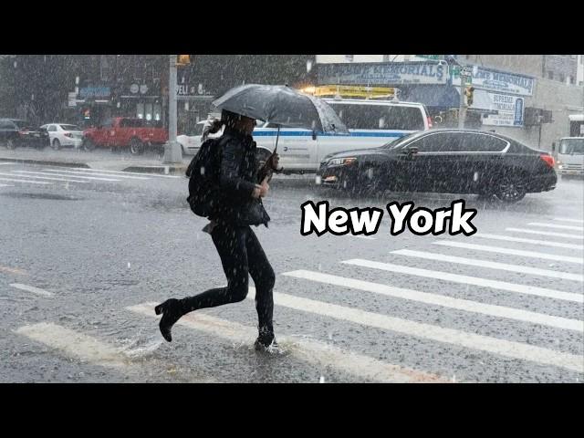 Heavy Rain Walk New York Thunderstorm Umbrella Rain Sounds