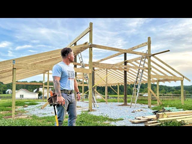 Pole Barn Build On A Budget! Telephone poles and HEAVY Beams