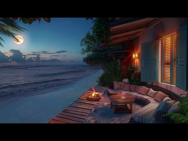 Tranquil Seaside Nights Gentle Wave Sounds & Campfire for Sleep and Relaxation