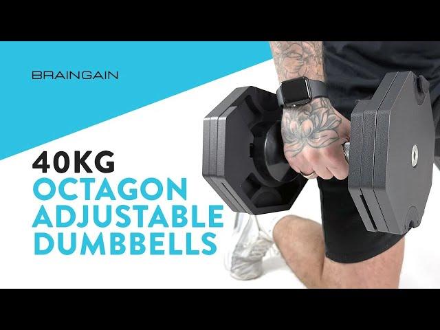 BRAINGAIN 40kg Octagon Adjustable Dumbbells - 16 dumbbells in 1, 2.5kg to 40kg, Home Gyms - Long