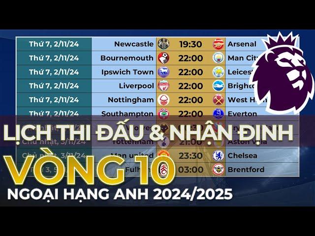 Lịch thi đấu Ngoại hạng Anh 2024/2025 Vòng 10 - Tâm điểm Man United vs Chelsea